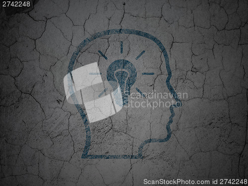 Image of Marketing concept: Head With Lightbulb on grunge wall background