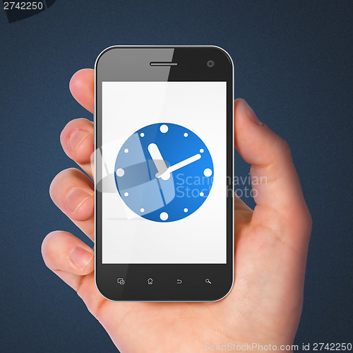 Image of Timeline concept: Clock on smartphone