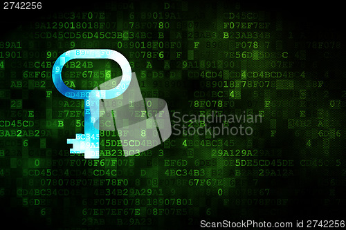 Image of Protection concept: Key on digital background