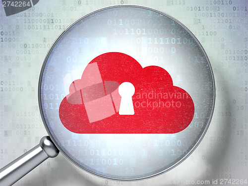 Image of Cloud networking concept:  Cloud With Keyhole with optical glass