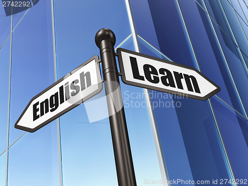 Image of Education concept: Learn English on Building background