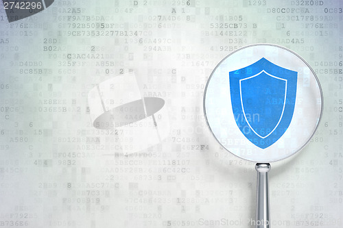 Image of Safety concept:  Shield with optical glass on digital background