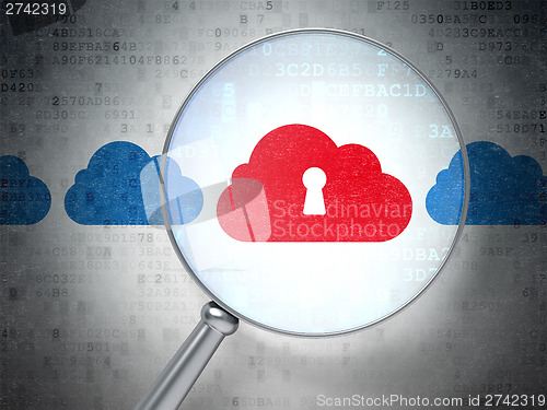 Image of Cloud technology concept: Cloud With Keyhole with optical glass