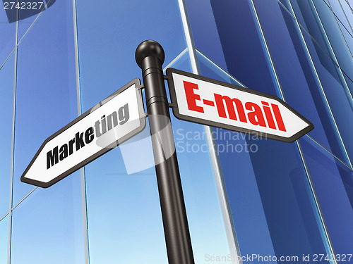 Image of Marketing concept: E-mail Marketing on Building background