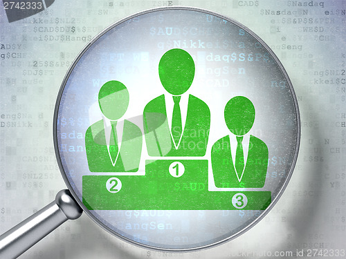 Image of Business concept:  Business Team with optical glass on digital b
