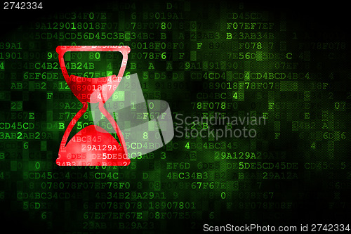 Image of Time concept: Hourglass on digital background