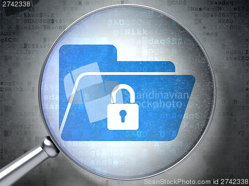 Image of Finance concept:  Folder With Lock with optical glass on digital