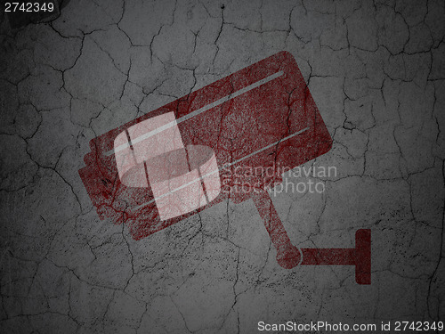 Image of Security concept: Cctv Camera on grunge wall background