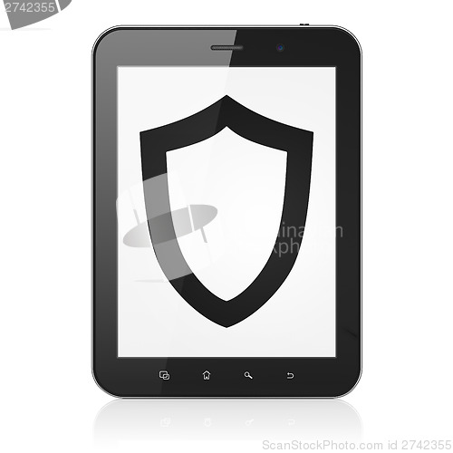 Image of Privacy concept: Contoured Shield on tablet pc computer