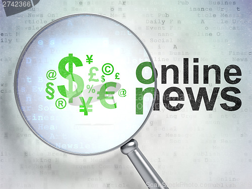 Image of News concept: Finance Symbol and Online News with optical glass