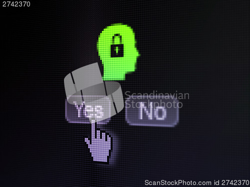 Image of Finance concept: Head With Padlock on digital computer screen