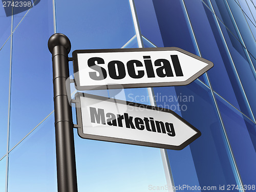 Image of Marketing concept: Social Marketing on Building background