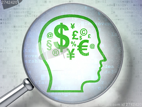 Image of Business concept:  Head With Finance Symbol with optical glass o