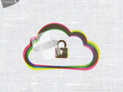 Image of Cloud networking concept: Cloud With Padlock on fabric texture b