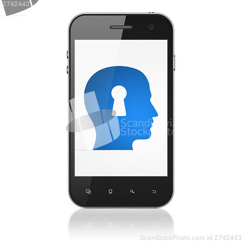 Image of Data concept: Head With Keyhole on smartphone