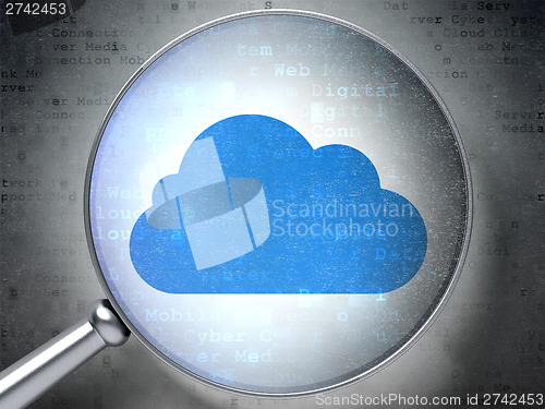 Image of Cloud technology concept:  Cloud with optical glass on digital b