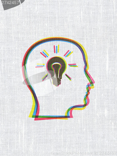 Image of Finance concept: Head With Lightbulb on fabric texture backgroun