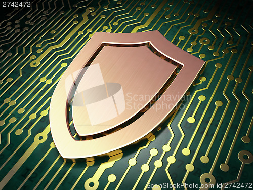 Image of Safety concept: Shield on circuit board background