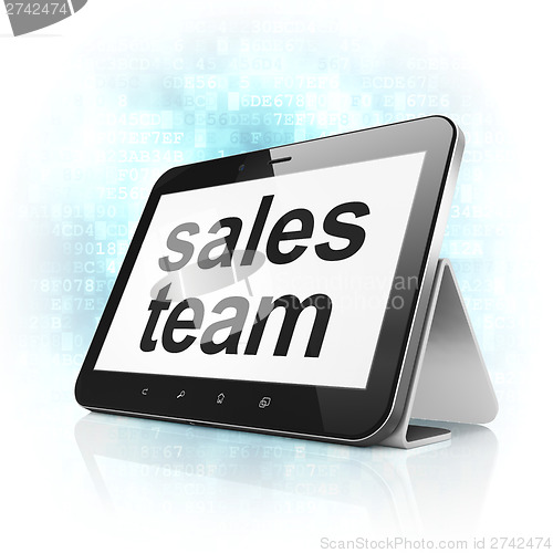 Image of Marketing concept: Sales Team on tablet pc computer