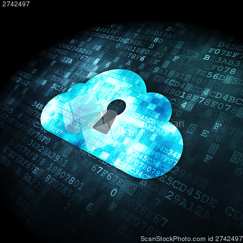 Image of Cloud networking concept: Cloud With Keyhole on digital backgrou