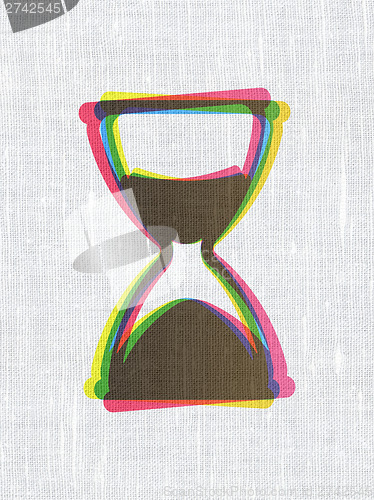 Image of Timeline concept: Hourglass on fabric texture background