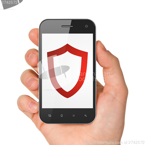 Image of Security concept: Contoured Shield on smartphone