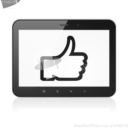 Image of Social network concept: Like on tablet pc computer