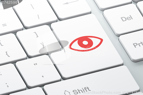 Image of Privacy concept: Eye on computer keyboard background