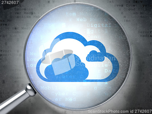Image of Cloud technology concept:  Cloud with optical glass on digital b