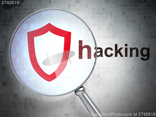Image of Privacy concept: Contoured Shield and Hacking with optical glass