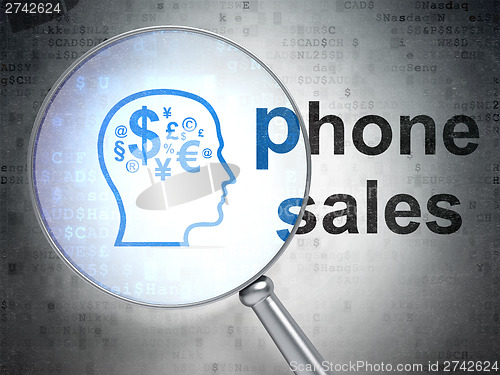 Image of Advertising concept: Head With Finance Symbol and Phone Sales wi