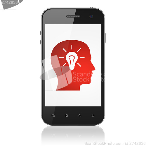 Image of Education concept: Head With Light Bulb on smartphone