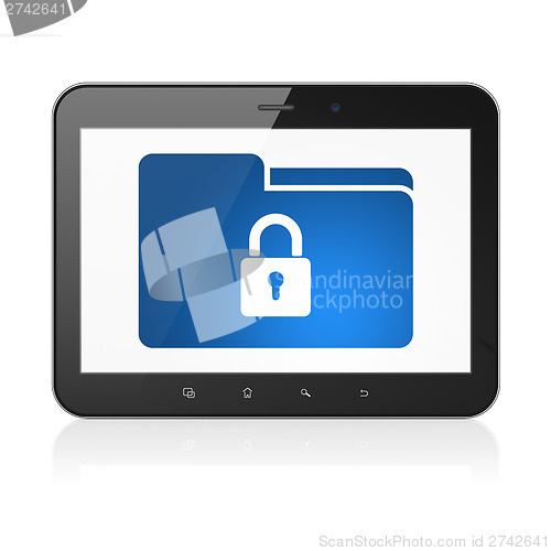 Image of Business concept: Folder With Lock on tablet pc computer