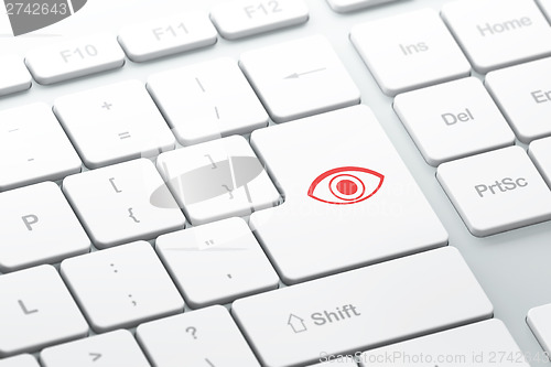 Image of Protection concept: Eye on computer keyboard background