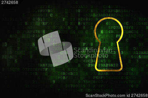 Image of Information concept: Keyhole on digital background