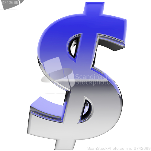 Image of Chrome dollar sign with color gradient reflections isolated on white