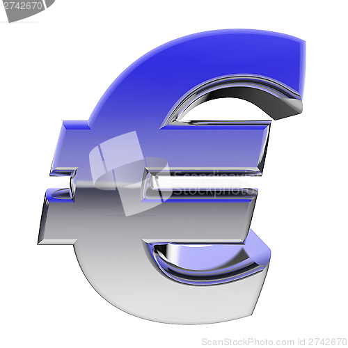 Image of Chrome euro sign with color gradient reflections isolated on white