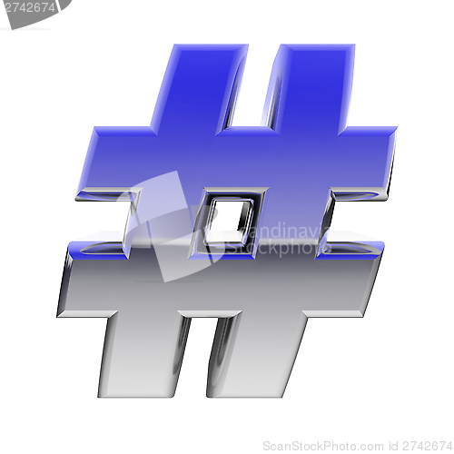 Image of Chrome number sign with color gradient reflections isolated on white