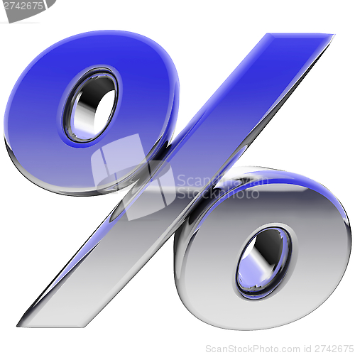 Image of Chrome percent sign with color gradient reflections isolated on white