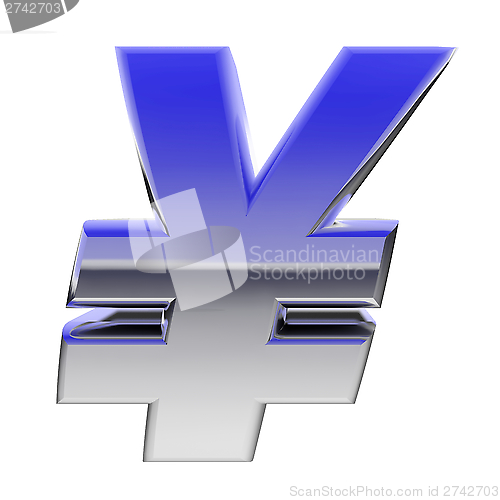Image of Chrome yen sign with color gradient reflections isolated on white