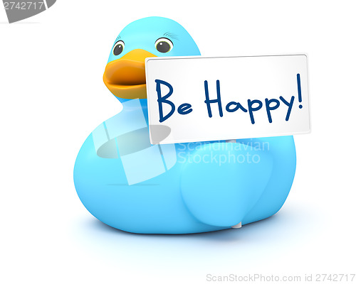 Image of Blue Ducky with be happy sign