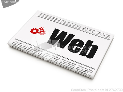 Image of Web design news concept: newspaper with Web and Gears