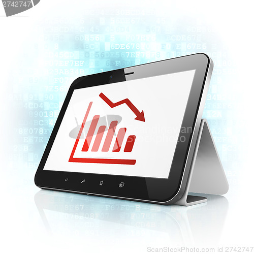 Image of Advertising concept: Decline Graph on tablet pc computer