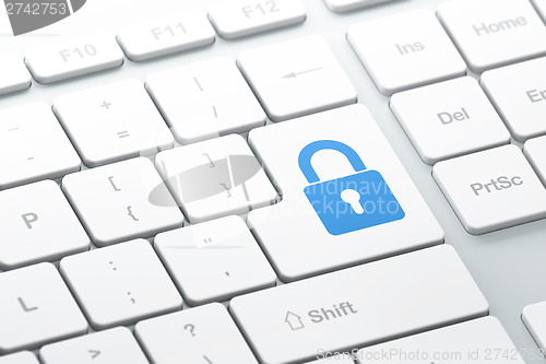 Image of Privacy concept: Closed Padlock on computer keyboard background
