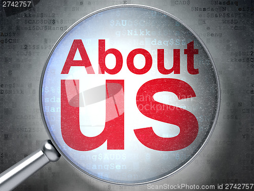 Image of Marketing concept: About Us with optical glass