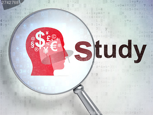Image of Education concept: Head With Finance Symbol and Study with optic