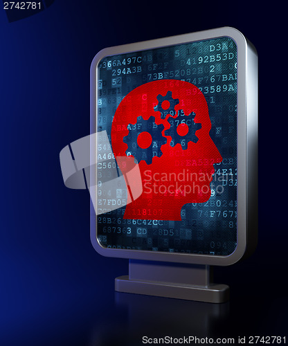 Image of Information concept: Head With Gears on billboard background