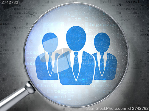 Image of News concept:  Business People with optical glass on digital bac