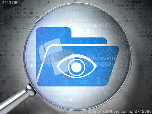 Image of Business concept:  Folder With Eye with optical glass on digital