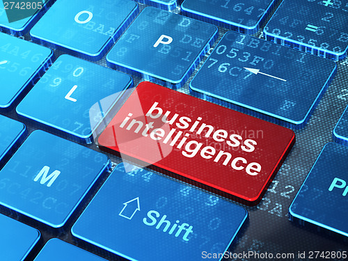 Image of Finance concept: Business Intelligence on computer keyboard back